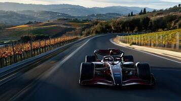 The car is in motion and he is speeding down the road photo