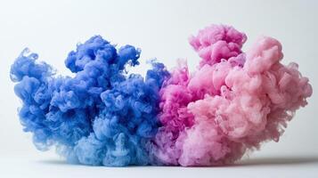 Pink and blue smoke in a white background photo