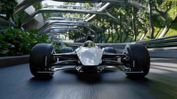 A race car is speeding down a track photo