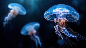 Three jellyfish are floating in the water photo