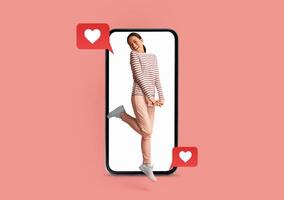 Individuals engage with advanced technology on Valentine's Day, exchanging messages of love and connection through social media applications, showcasing excitement and joy in a vibrant setting. photo