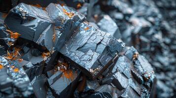 Detailed view of metallic mineral structures showcasing sharp edges and vibrant colors, capturing the complex patterns and textures found in nature's geological formations. photo