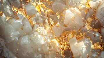 Quartz crystal features intricate formations with sparkling gold highlights, illustrating the natural blend of minerals and captivating textures that define geological wonders. photo
