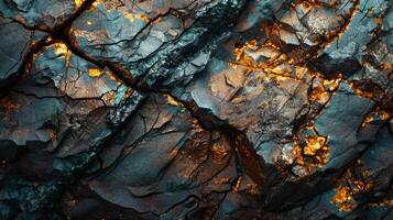 Vivid mineral deposits reveal complex textures and shimmering hues on the surface of the rock, providing a glimpse into the geological diversity found in this natural environment. photo