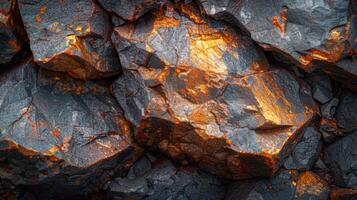 Mineral rich rocks are arranged closely together, displaying vibrant colors and textures under natural light, creating an eye catching geological feature in the environment. photo