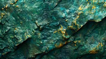 Intricate textures and patterns in shades of teal and gold create a visually stunning surface that appears to change with the light, revealing its unique structure and allure. photo