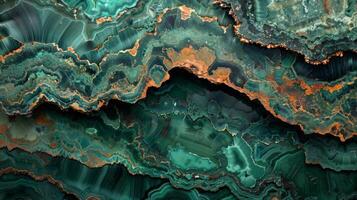 Intricate layers of green agate reveal stunning patterns and textures, showcasing natural mineral formations under soft illumination, emphasizing their beauty and depth. photo