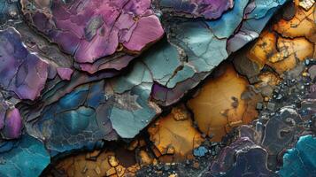Beautiful layers of minerals exhibit a dazzling array of colors and textures, highlighting the natural artistry of geological processes in a close up view. photo