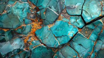 Colorful teal mineral formations reveal fascinating textures and sharp contrasts, highlighting the beauty of geological structures in a luminous, natural setting. photo