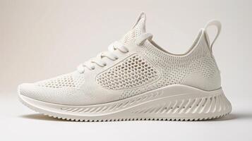 Innovative running shoes feature a breathable mesh upper and a lightweight sole, offering comfort and flexibility for athletes and casual wearers in various activities. photo