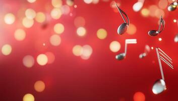 A vibrant background with floating musical notes and bokeh lights. photo