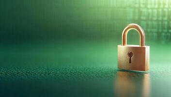 A golden padlock on a textured green background, symbolizing security. photo