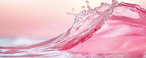 A close-up of pink water waves with splashes in a serene setting. photo