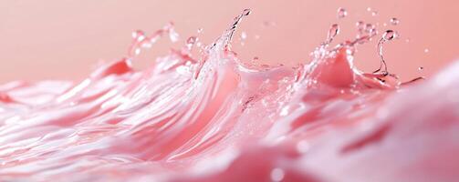 A close-up of pink liquid creating dynamic splashes and waves. photo