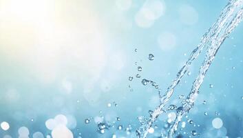 Water splashes against a soft blue background with bokeh effects. photo