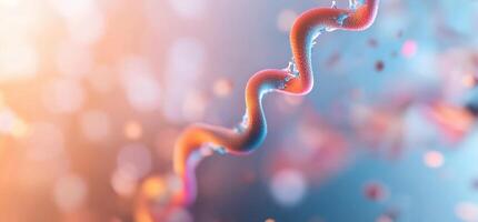 Abstract representation of a DNA strand with colorful particles. photo