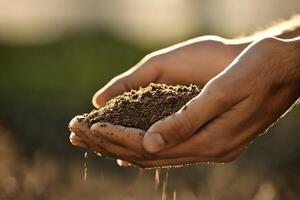 Hands holding soil, symbolizing nurturing and connection to nature. photo
