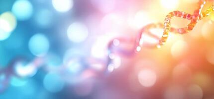 Abstract representation of DNA strands with colorful blurred background. photo