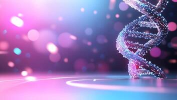 A vibrant, abstract representation of a DNA double helix in a colorful setting. photo