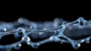 Close-up of water droplets on a thin surface against a dark background. photo