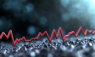 A red heartbeat line on a textured surface against a blurred background. photo