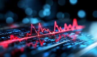 A digital representation of a fluctuating data graph on a dark background. photo