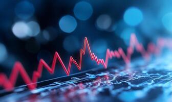 A digital graph displaying fluctuating data trends on a blurred background. photo