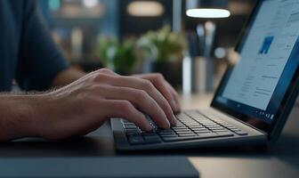 A person typing on a keyboard, focused on work or digital tasks. photo
