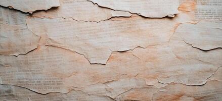 A textured surface of torn paper with faded text. photo