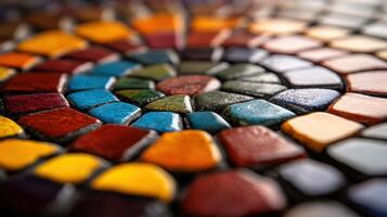 Colorful Mosaic Pattern with Vibrant Tiles in Circular Design, Close-Up Shot of Artistic and Decorative Tile Arrangement photo