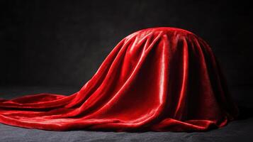 Mysterious Object Draped in Luxurious Red Velvet Fabric Against Dark Background photo