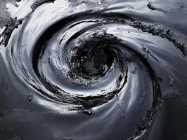 Global Economic Crisis Oil Concept. A swirling vortex of dark fluid creates a mesmerizing and dynamic visual, evoking a sense of depth and movement. photo