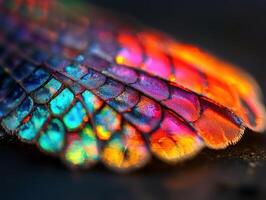 Close-Up of Vibrant Iridescent Fish Scales Displaying a Spectrum of Colors in a Detailed Macro Shot photo