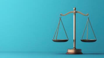 Golden Balance Scale on Blue Background Representing Justice and Equality in Legal and Law Concepts photo