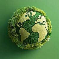 A green globe representing Earth, crafted from lush vegetation, symbolizes environmental awareness and sustainability. photo