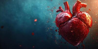 Heart model surrounded by dynamic particles creating a dramatic visual effect at dusk photo