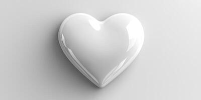Glossy white heart shape on minimalistic background symbolizes love and affection in modern design context photo