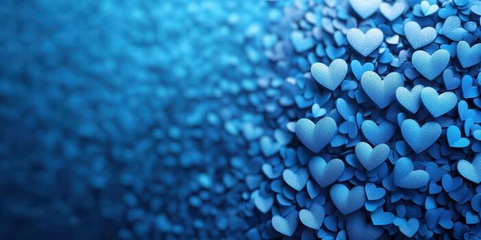 Blue hearts create a vibrant and textured background with a variety of shades and sizes, perfect for a romantic or festive occasion photo