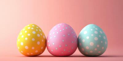 Colorful polka dot Easter eggs arranged on a pastel background for spring celebrations photo