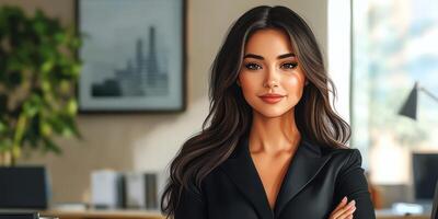 Confident businesswoman in an elegant office setting showcasing professional attire and a poised expression photo