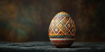Colorful hand-painted egg showcasing intricate designs and patterns during spring decoration activities photo