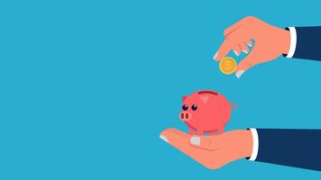 Illustration with Copy Space business, investment, Savings, hand concept Putting Money Coins Into Piggy Bank as a symbol of business profit vector