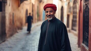 Smiling Moroccan Man Wearing Traditional Clothing photo
