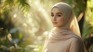 Woman Wearing Beige Hijab Stands In Sunlight photo