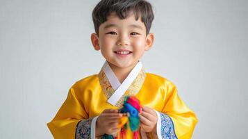 A little boy in a traditional korean outfit photo