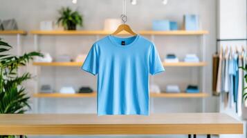 Light Blue T Shirt Hanging In A Store photo