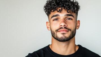 Young Man With Curly Hair Poses For Portrait photo