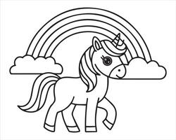 Cute Unicorn with Stars Toddler Coloring Page Design vector