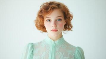 Portrait of a Young Woman with Red Curly Hair photo