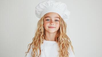 A Young Girl Wearing a Chefs Hat and Uniform photo